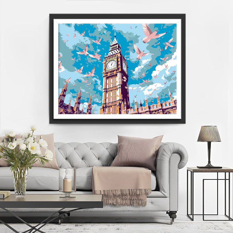 Pigeons et Big Ben Broderie Diamant