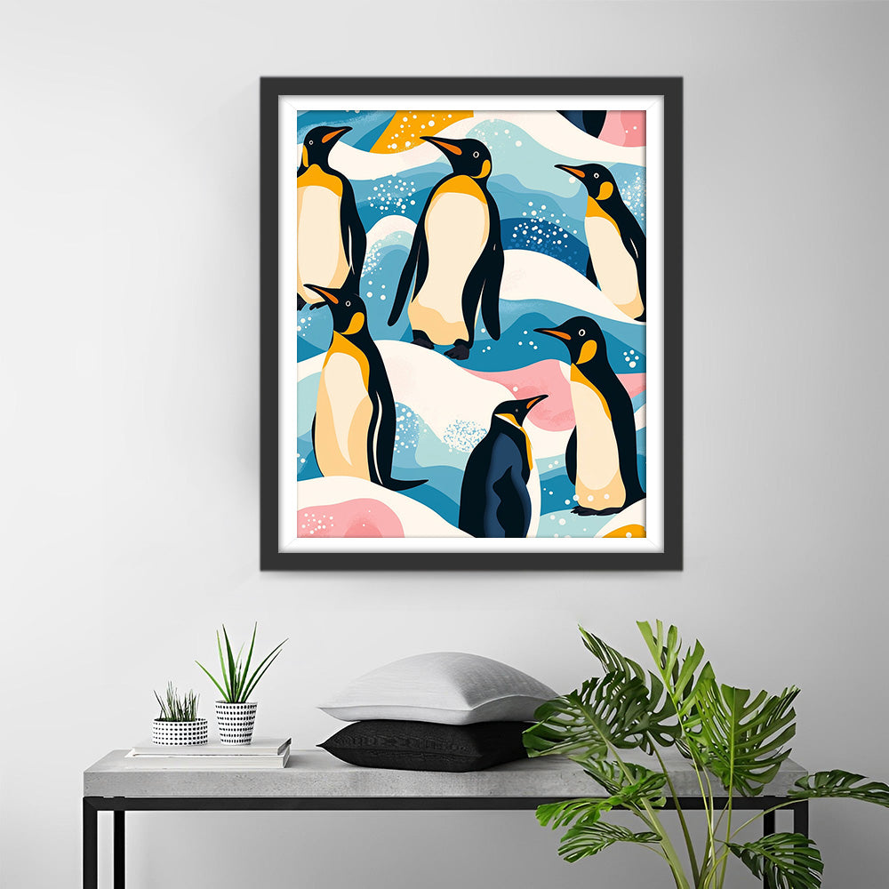 Pingouin Dessin Animé sur la Montagne Neigeuse Broderie Diamant