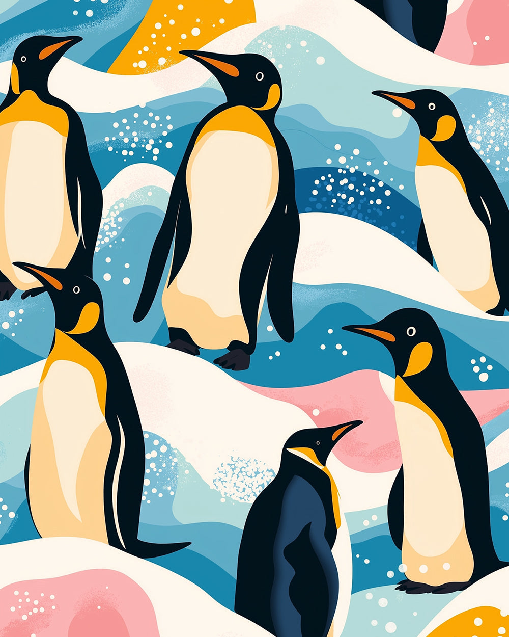 Pingouin Dessin Animé sur la Montagne Neigeuse Broderie Diamant