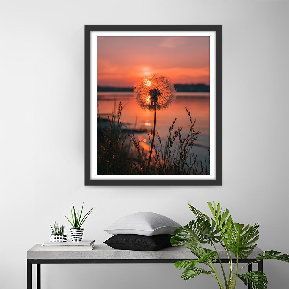 Pissenlit au Bord du Lac au Crépuscule Broderie Diamant