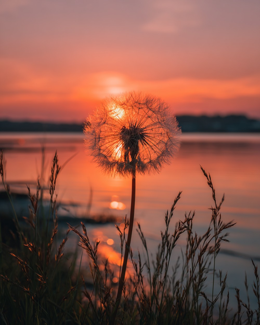 Pissenlit au Bord du Lac au Crépuscule Broderie Diamant
