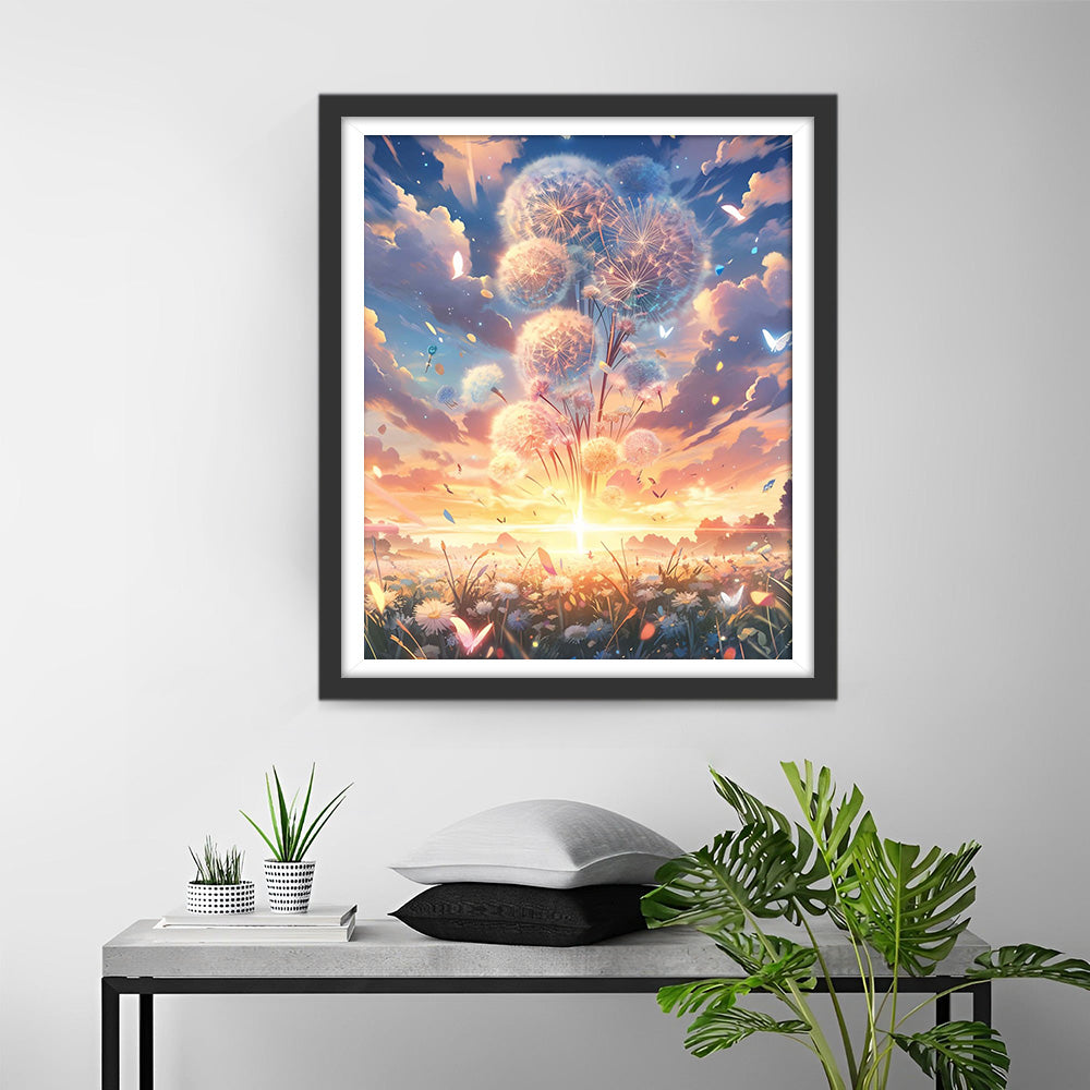 Pissenlit et Coucher de Soleil Broderie Diamant