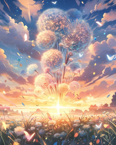 Pissenlit et Coucher de Soleil Broderie Diamant