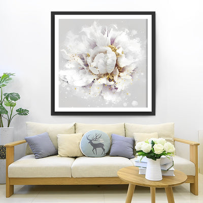 Pivoine Blanche en Pleine Floraison Broderie Diamant