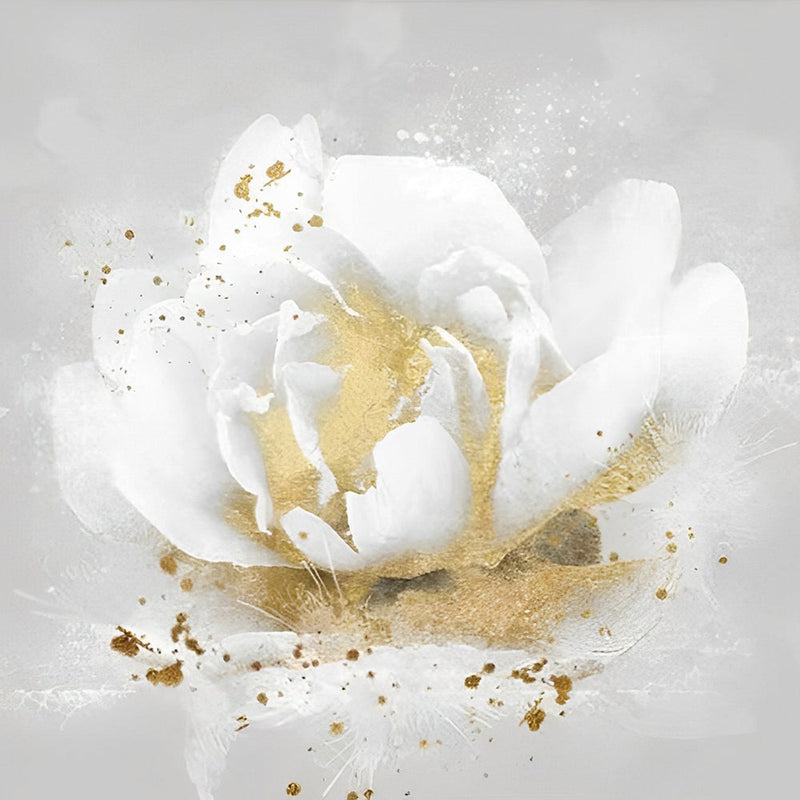 Pivoine Blanche et Dorée Broderie Diamant