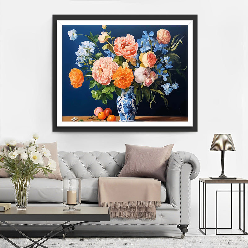 Pivoine dans un Vase en Porcelaine Broderie Diamant