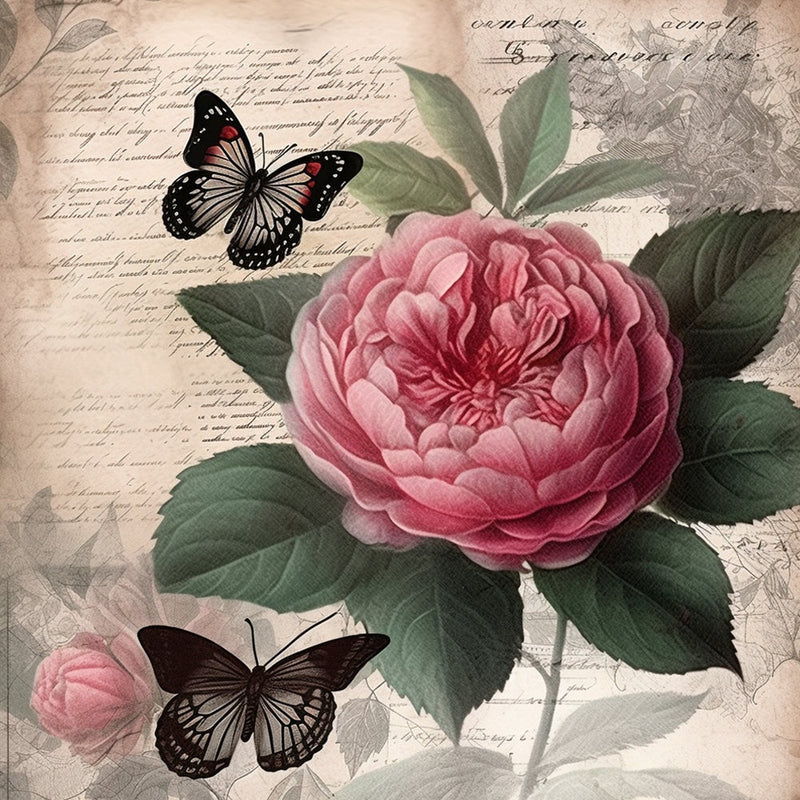Pivoine Rouge et Papillons Noirs Broderie Diamant
