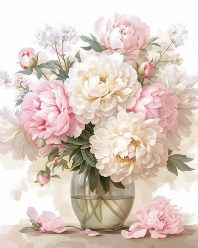 Pivoines dans un Vase en Verre Broderie Diamant