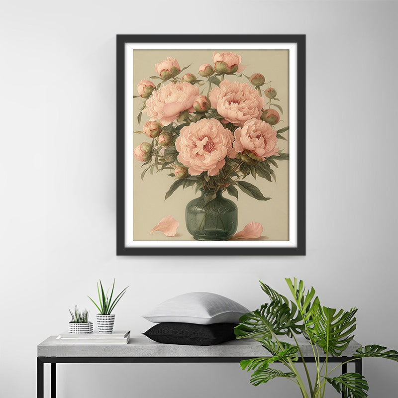 Pivoines Roses dans le Vase Broderie Diamant