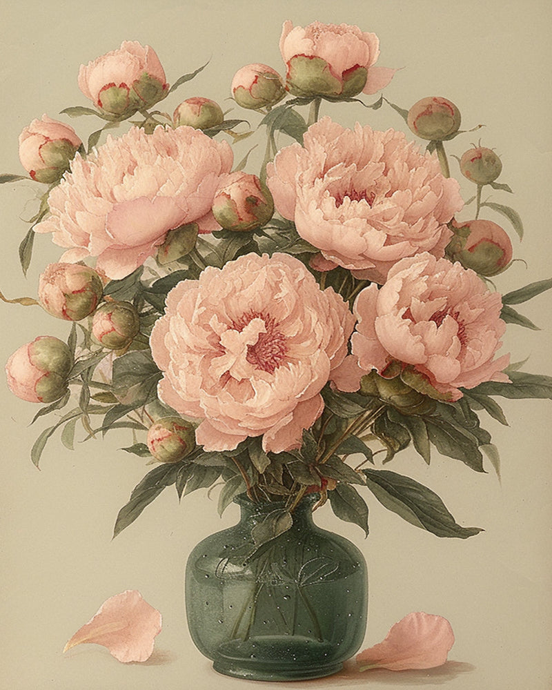 Pivoines Roses dans le Vase Broderie Diamant