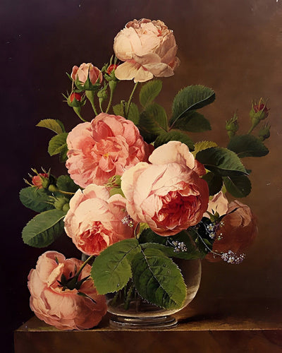 Pivoines Roses dans Vase en Verre Broderie Diamant