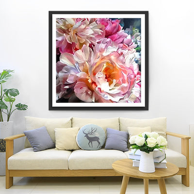 Pivoines Roses en Pleine Floraison Broderie Diamant