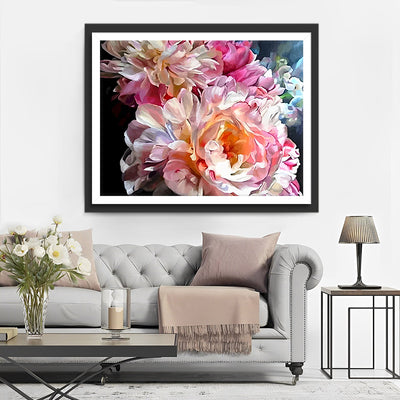 Pivoines Roses en pleine Floraison Broderie Diamant