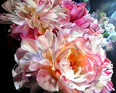 Pivoines Roses en pleine Floraison Broderie Diamant