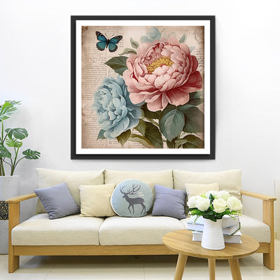 Pivoines Roses et Bleues Broderie Diamant