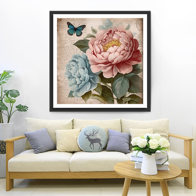 Pivoines Roses et Bleues Broderie Diamant
