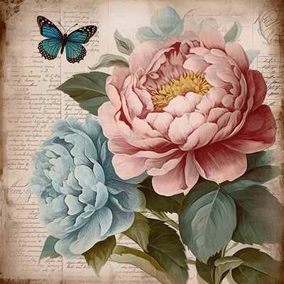Pivoines Roses et Bleues Broderie Diamant