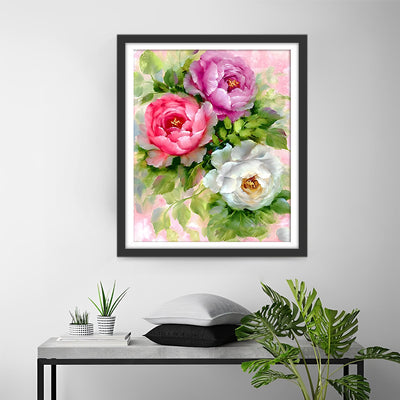 Pivoines Roses, Rouges et Blanches Broderie Diamant