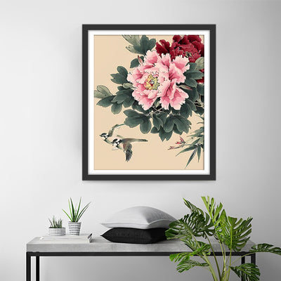 Pivoines Rouges et Roses Broderie Diamant