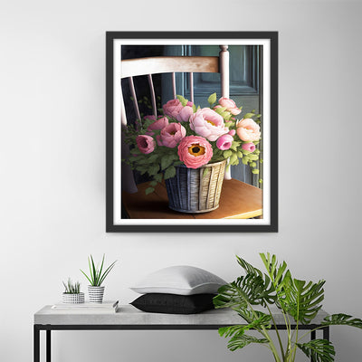 Pivoines sur une Chaise Broderie Diamant
