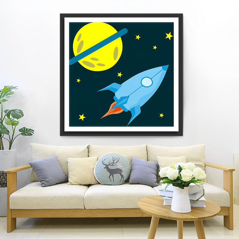 Planète et Fusée Cartoon Broderie Diamant