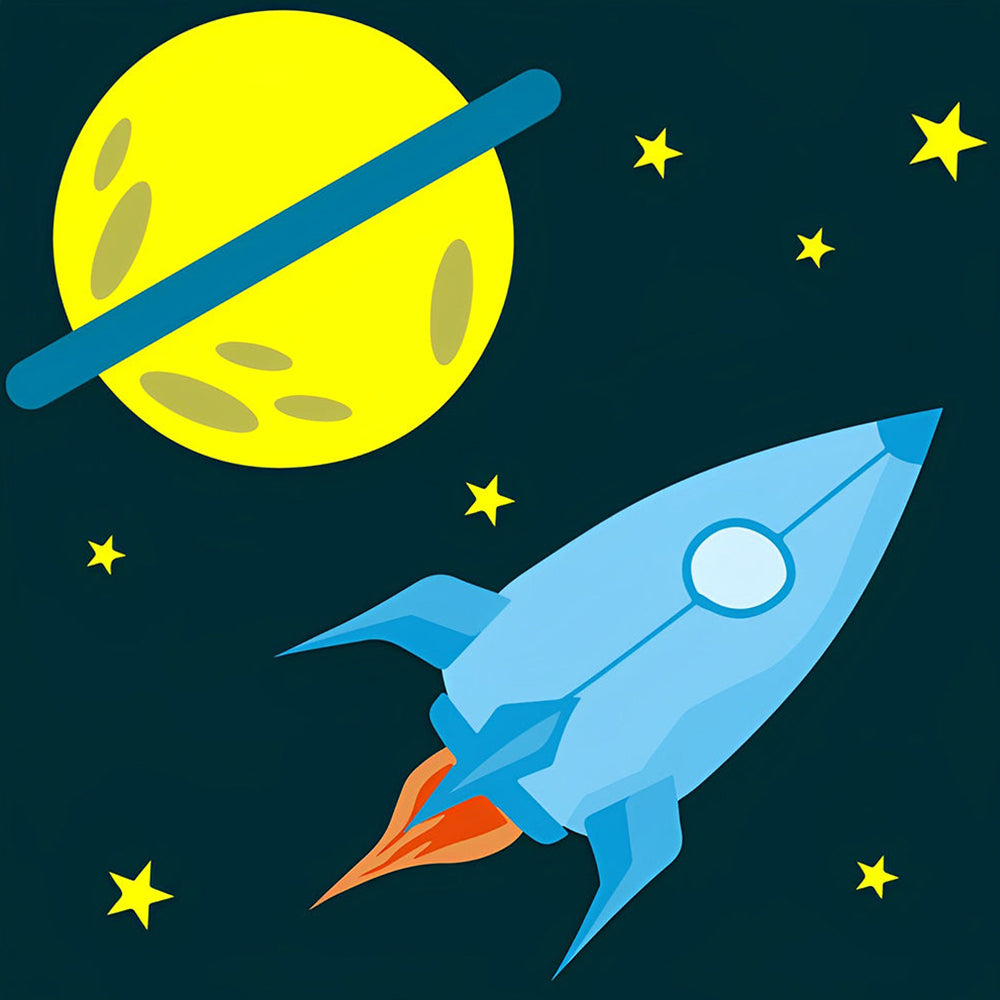 Planète et Fusée Cartoon Broderie Diamant