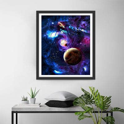 Planètes Violettes et Nuages Spatiaux Broderie Diamant