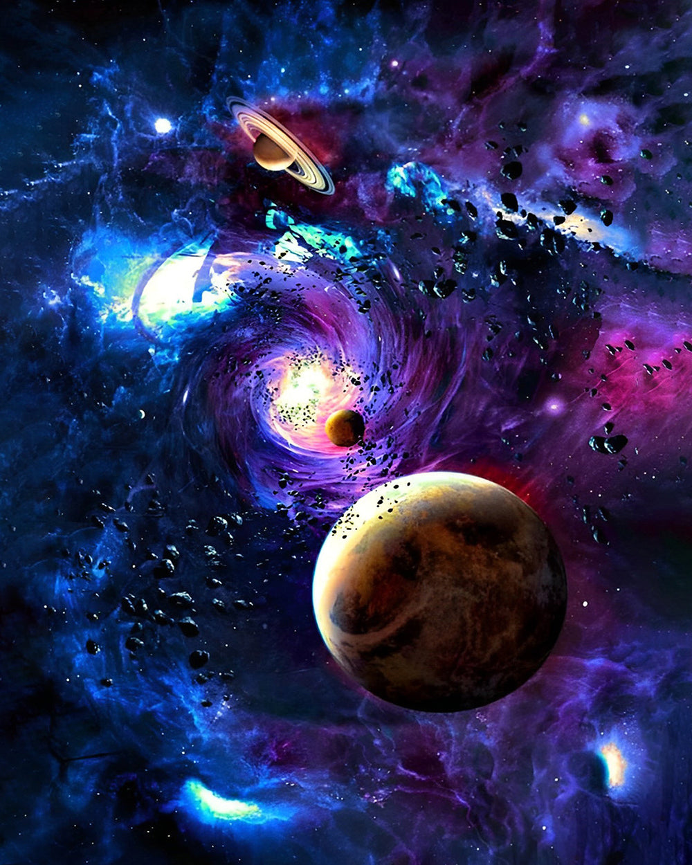 Planètes Violettes et Nuages Spatiaux Broderie Diamant