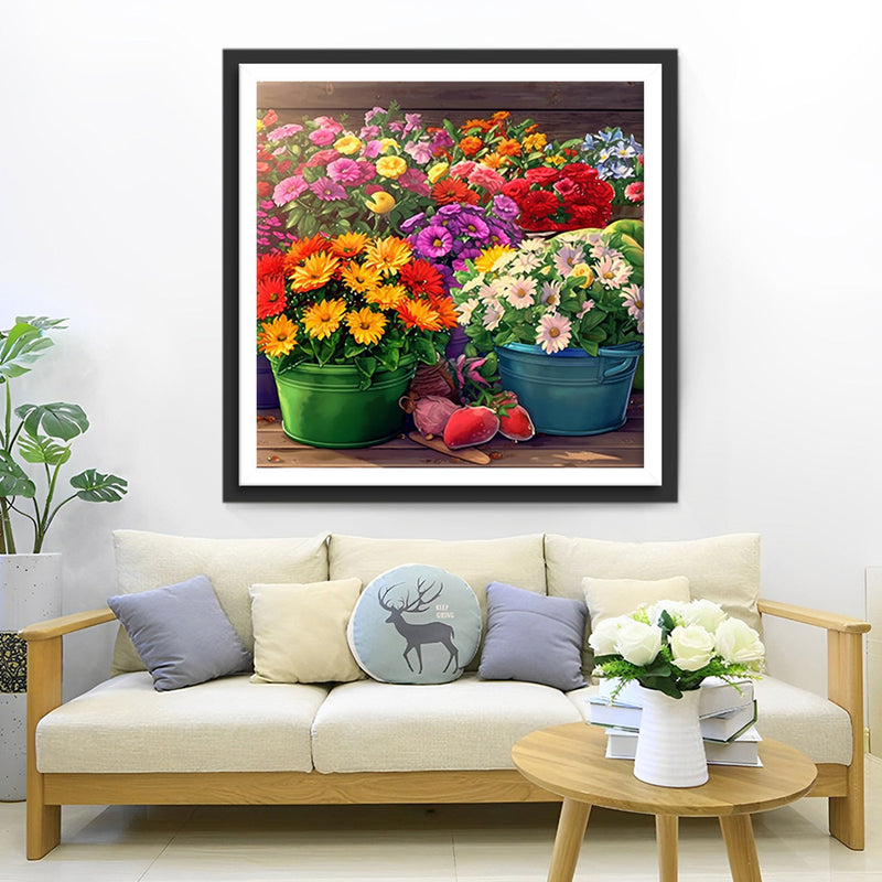 Plantes en Pot de Marguerites Luxuriantes Broderie Diamant