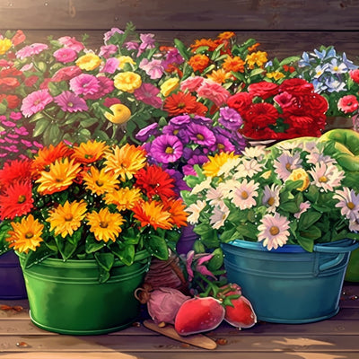 Plantes en Pot de Marguerites Luxuriantes Broderie Diamant