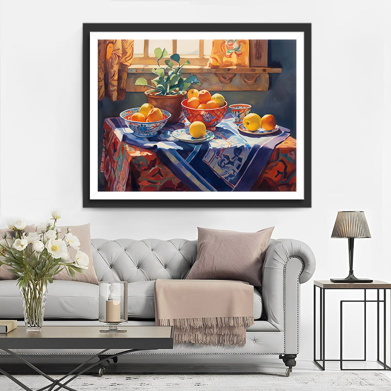 Plantes en Pot et Fruits sur la Table Broderie Diamant
