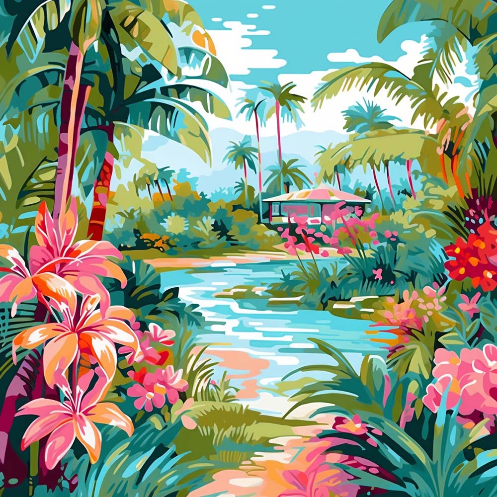 Plantes et Fleurs Tropicales Broderie Diamant