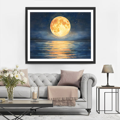 Pleine Lune sur la Mer la Nuit Broderie Diamant