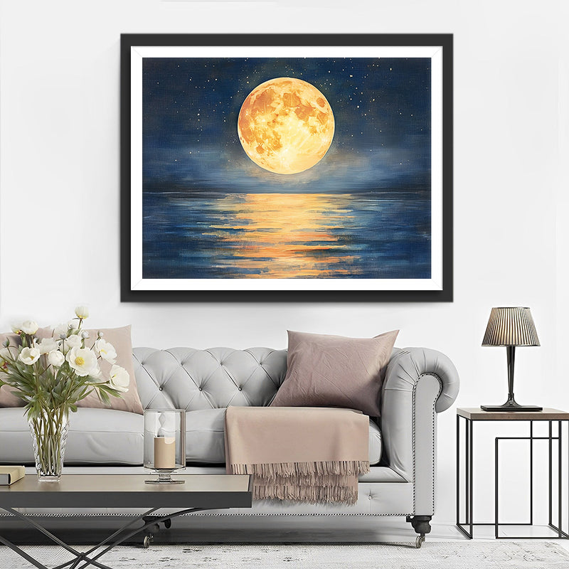 Pleine Lune sur la Mer la Nuit Broderie Diamant