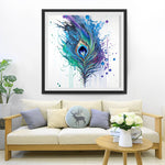 Plume de Queue de Paon Bleu-Vert Broderie Diamant