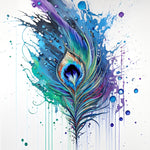 Plume de Queue de Paon Bleu-Vert Broderie Diamant