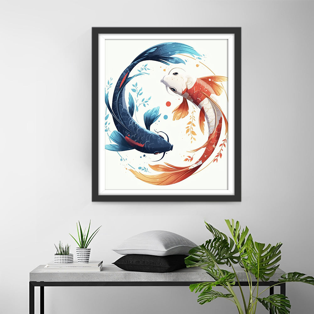 Poisson Bleu et Rouge Broderie Diamant