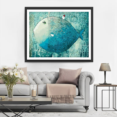 Poisson Bleu Geant et Petite Maison Broderie Diamant