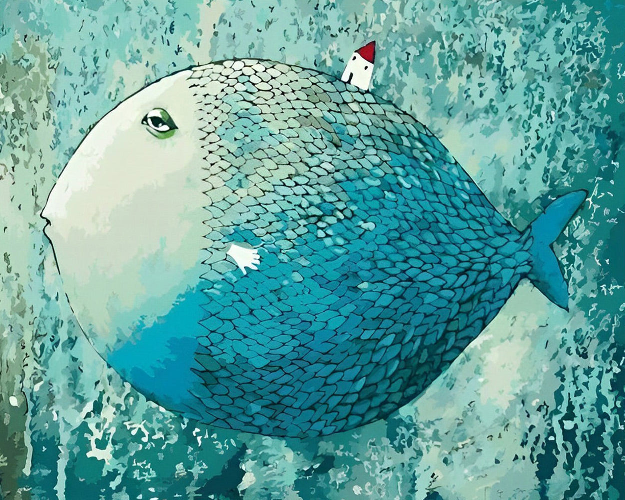 Poisson Bleu Geant et Petite Maison Broderie Diamant