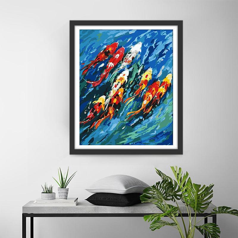 Poisson dans l’Eau Bleue Broderie Diamant
