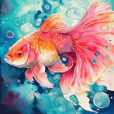 Poisson Rouge dans L'Eau Broderie Diamant