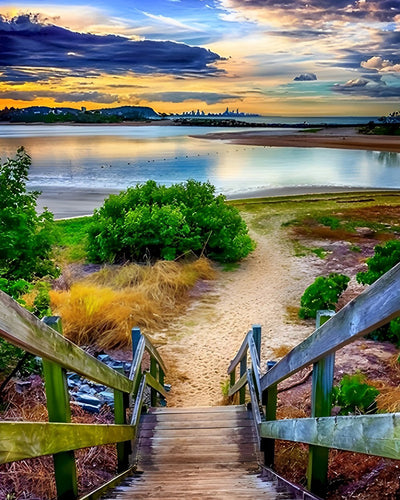 Pont en Bois au Bord du Lac Broderie Diamant