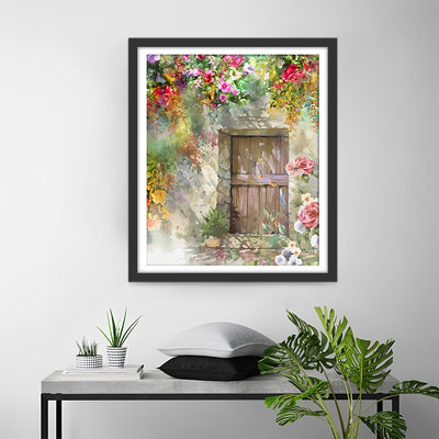 Porte en Bois Pleine de Fleurs Broderie Diamant