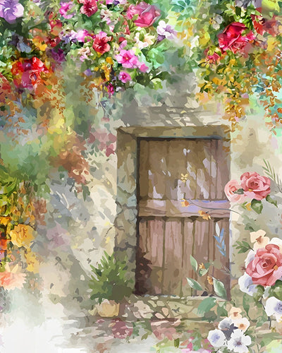Porte en Bois Pleine de Fleurs Broderie Diamant