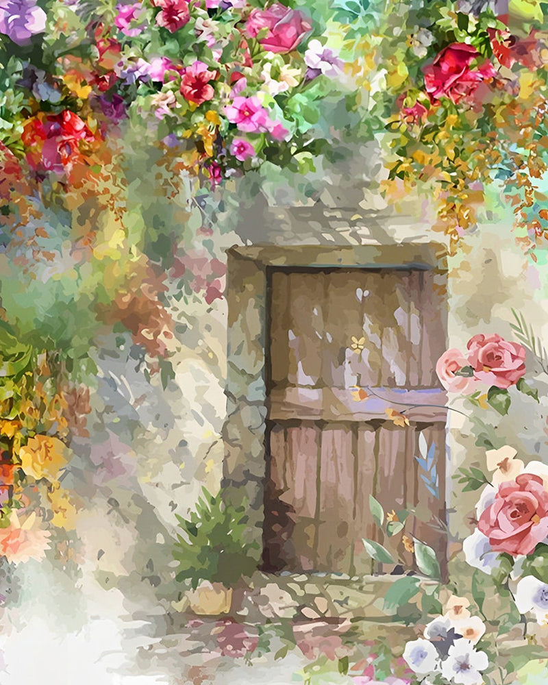 Porte en Bois Pleine de Fleurs Broderie Diamant