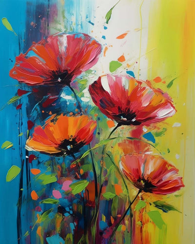 Quatre Coquelicots Rouges Broderie Diamant
