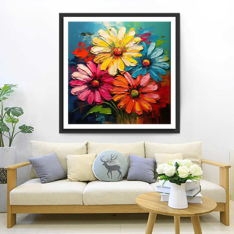 Quatre Marguerites de Couleurs Differentes Broderie Diamant