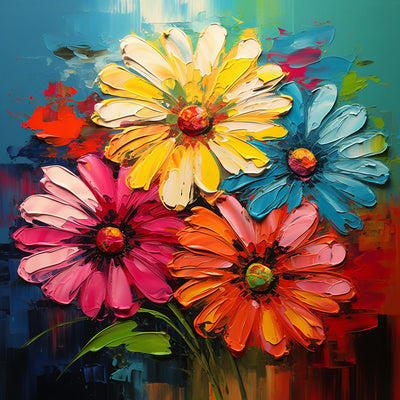 Quatre Marguerites de Couleurs Differentes Broderie Diamant