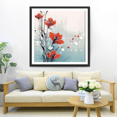 Quelques Petites Fleurs Rouges Broderie Diamant
