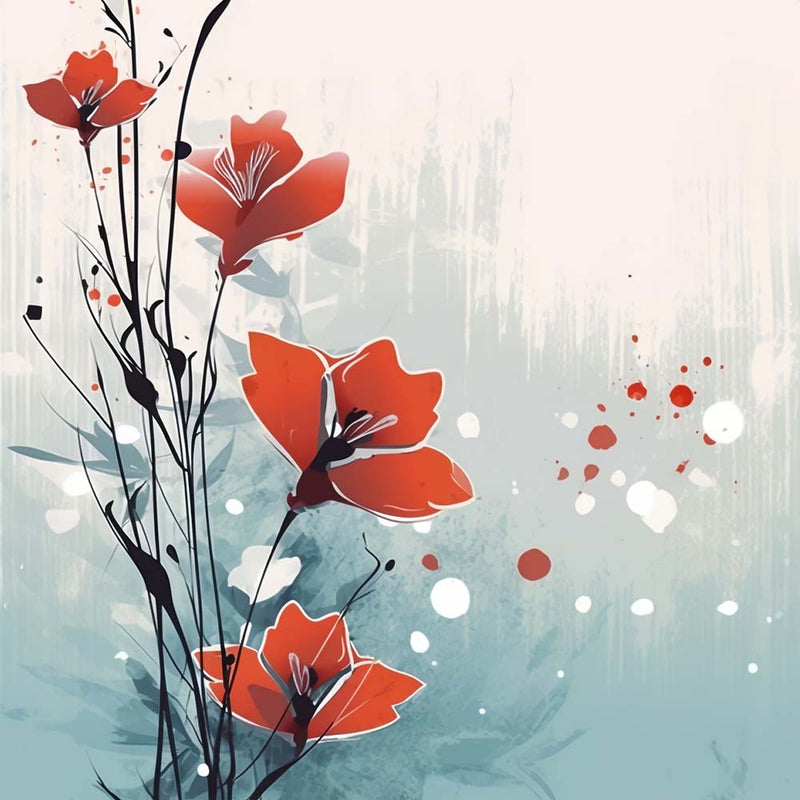 Quelques Petites Fleurs Rouges Broderie Diamant